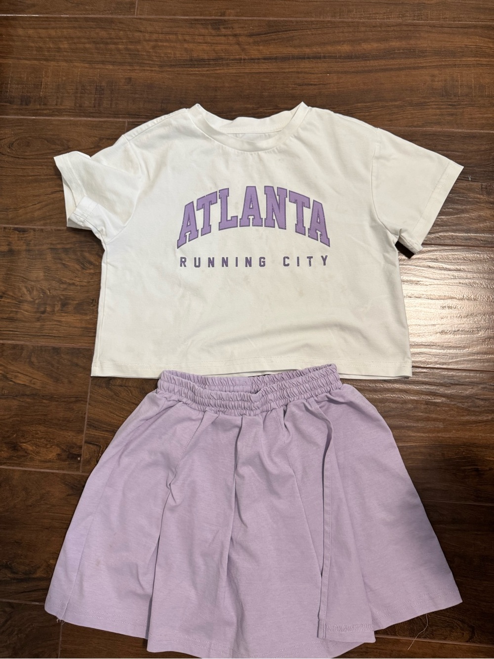 Girls' White Atlanta Graphic Tee with Lavender Skirt Set